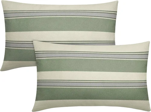 Vista 26 de Juego de 2 fundas de almohada a rayas negras y marrones de 16 x 16 pulgadas, diseño de rayas bohemias con estampado de rayas color crema, fundas