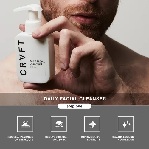 Vista 3 de CRVFT Kit de cuidado facial para hombre, lavado facial de aloe vera, 3 onzas, hidratante hialurónico de 1 onza, exfoliante de carbón de 1.7 onzas
