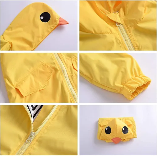 Vista 4 de Chaqueta de lluvia de pato para bebé niño y niña, linda chaqueta de lluvia amarilla de dibujos animados, abrigo para niños, traje escolar de otoño e
