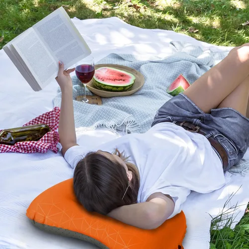 Vista 12 de Crisonky Almohada de camping – Almohada inflable – Almohadas de viaje para mochilero y avión, soporte lumbar 2.0 almohadas inflables, ultraligeras