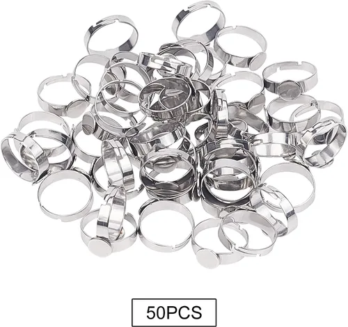 Vista 4 de PH PandaHall 50 piezas de 0.315 in de acero inoxidable ajustable anillos de dedo componentes tamaño 7 anillo redondo plano almohadilla anillo base