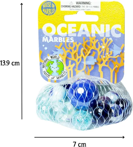 Vista 4 de House of Marbles Oceanic Marbles - Juego de mármol con temática oceánica para juegos de mármol, carreras de canicas, coleccionismo, bolsas