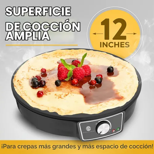 Vista 2 de G&M Kitchen Essentials máquina profesional para hacer crepés: superficie antiadherente de 12 pulgadas, dial para ajustar la temperatura, espátula