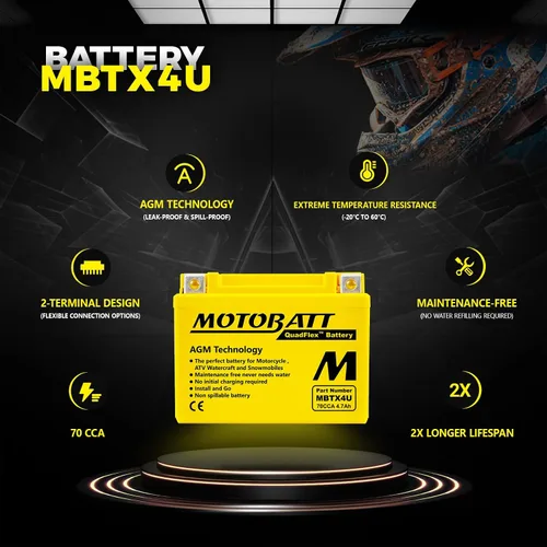Vista 5 de MotoBatt MBTX4U reemplaza a YTZ5S YTX4LBS YT4LBS YB4LA YB4LB