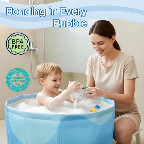Vista 6 de WAVYEASE® Bañera portátil mejorada para niños pequeños, bañera plegable de inmersión profunda para niños, instalación de un segundo, fácil
