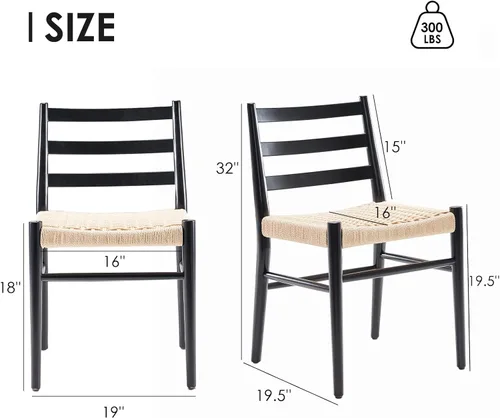 Vista 3 de Stary Sillas de comedor de madera de la rota con el asiento tejido cómodo, totalmente montadas Nuevo Negro - Juego de 2
