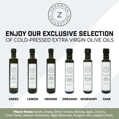 Vista 5 de Zakarian: Aceite de oliva de salvia extra virgen prensado en frío, hecho de aceitunas griegas orgánicas y salvia, 8.5 fl oz, ultra premium, baja
