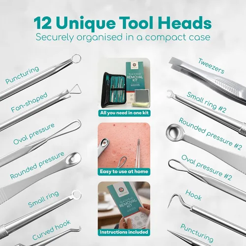 Vista 3 de Kit de herramientas de eliminación de puntos negros de grado medio con 50 papeles secantes de control de aceite Stainless steel blackhead