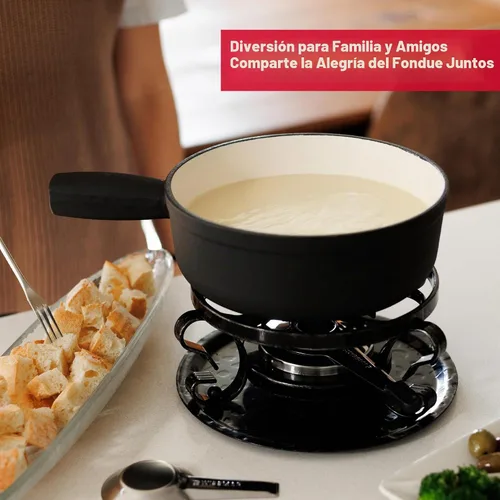 Vista 8 de Swissmar Lugano - Juego de fondue de queso de hierro fundido, 9 piezas, 2 cuartos de galón / 2 litros, ideal para derretir queso, chocolates Negro