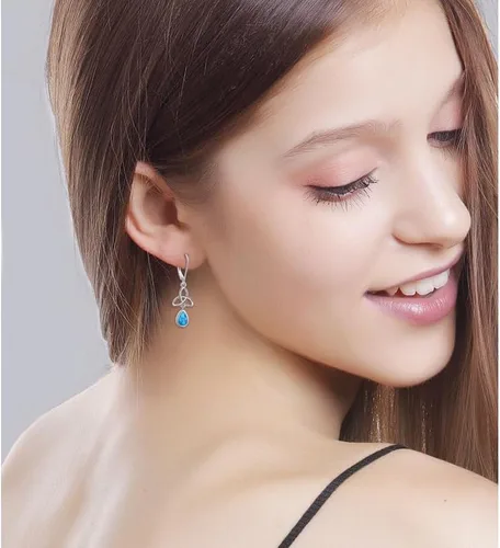 Vista 3 de Aretes delicados de plata de ley 925 para hombres, mujeres, adolescentes, niñas, niños, fútbol, avión, lágrima, turquesa, nudo celta, aretes
