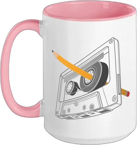 Vista 6 de Vintage Rewind Funny 80s 90s Cassette Pencil Gift Men Women Ceramic Mug, Black/White