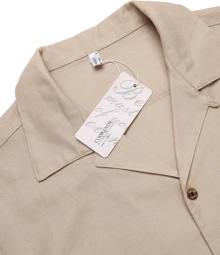 Vista 5 de COOFANDY - Camisas hawaianas de algodón y lino, florales, tropicales, con botones para hombre