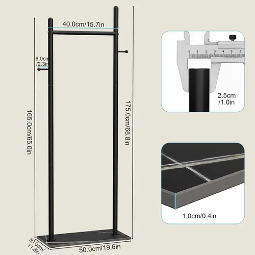 Vista 4 de Nianerfaya Perchero con 2 ganchos, almacenamiento de ropa de pie para interiores, perchero para colgar ropa para dormitorio, perchero de metal