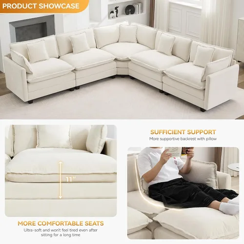 Vista 3 de Sofá modular en forma de nube de 113 pulgadas, sofás de asiento profundo de gran tamaño para sala de estar, sofá modular tapizado de chenilla