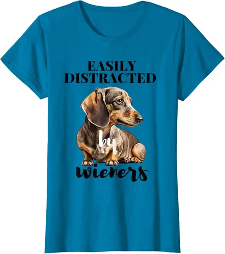 Vista 57 de Easy Distracted By Wieners Dachshund - Camiseta divertida para perro Weiner, Azul