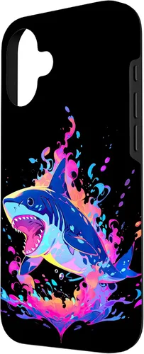 Vista 2 de iPhone 16 Colorful Shark, Spirit Animal, Multicolor Art, Case