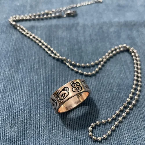 Vista 2 de Mshion Juego de anillos, anillos para mujeres y hombres, anillos geniales con cadena de acero inoxidable, regalos navideños, Metal no precioso., Sin