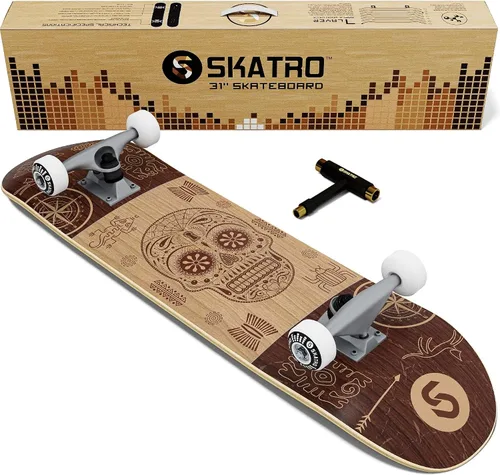 Vista 10 de Skatro - Patineta profesional de 31 pulgadas completa. Tabla de patinaje para edades: adultos, niños, principiantes y niñas