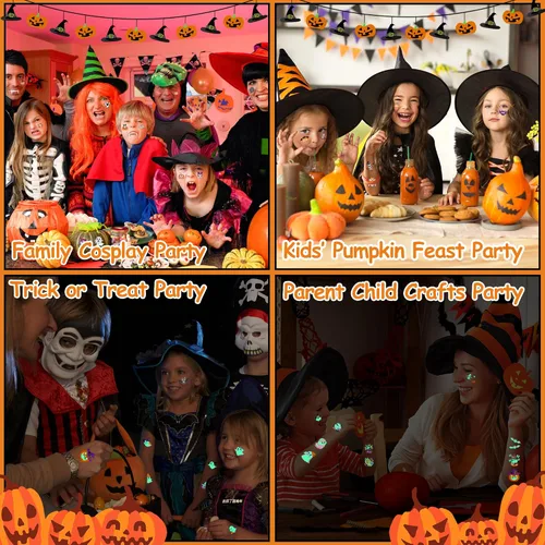 Vista 4 de 216 tatuajes de Halloween para niños, recuerdos de fiesta de Halloween, tatuajes temporales que brillan en la oscuridad para decoraciones de fiesta