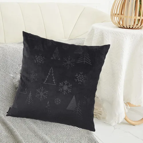 Vista 4 de Paquete de 2 fundas de almohada decorativas de terciopelo navideño suave para sofá de 18 x 18 pulgadas, color negro
