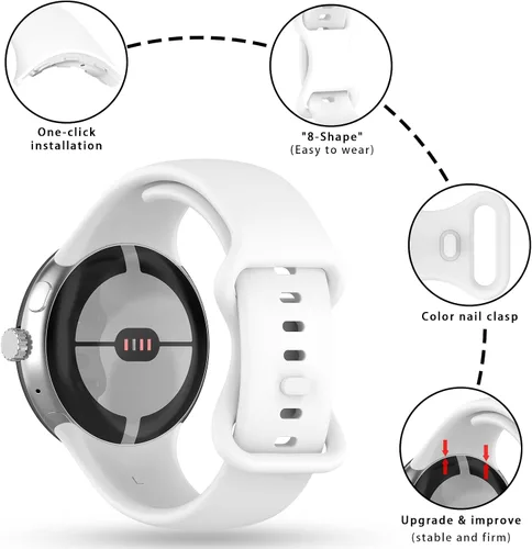 Vista 2 de Correa Compatible con Google Pixel Watch 1/2/3/4 (41mm), Pulsera de Reemplazo de Silicona Suave Deportiva para Google Pixel Watch 41mm Blanco