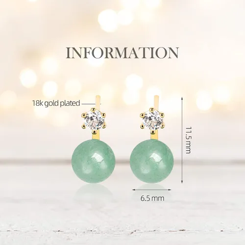 Vista 36 de Jade Earrings Studs,Green Jade Earrings for Women,925 Sterling Silver Earrings Studs for Sensitive Ears,Handmade Jade Earrings for Birthday