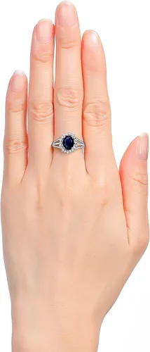 Vista 2 de Rylos Anillos para mujer, anillo de plata de ley, inspirado en la princesa Diana, 0.354 x 0.276 in, piedras preciosas y halo de diamantes genuinos
