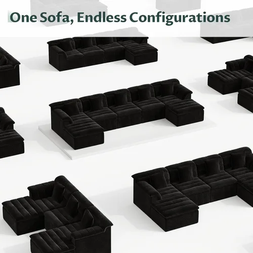 Vista 6 de Sofá modular de 111.8 pulgadas con otomana, sofá de nube sin hueso con asiento profundo, cómodos sofás de pana en forma de U para sala de estar,