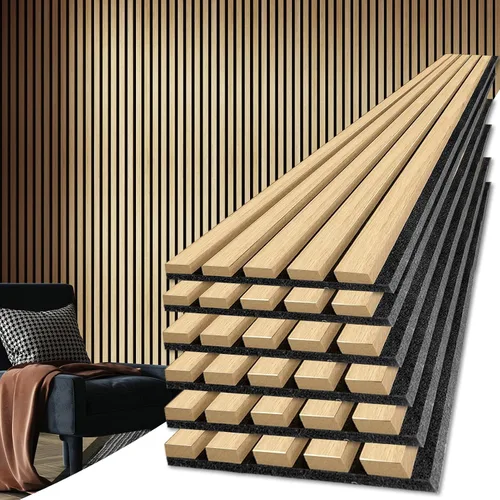 Vista 19 de Art3d Paquete de 2 paneles acústicos de listones de madera de 104" x 15.75" para pared y techo, paneles modernos estriados de absorción de sonido