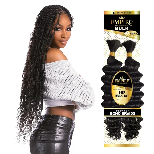 Vista 10 de Sensationnel Empire Bulk Braiding – Trenzado a Granel – Trenzas de cabello humano profundo para estilos de caja boho sin nudos o estilos de ondas
