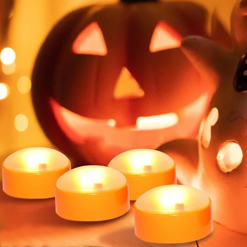 Vista 2 de CANDLE CHOICE Luces LED de calabaza de Halloween con temporizador remoto, brillantes y parpadeantes, funciona con pilas, velas eléctricas sin llama