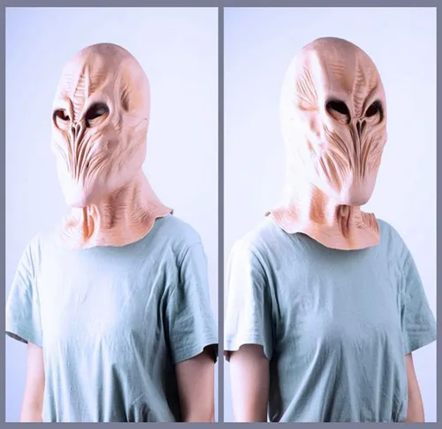 Vista 7 de Máscara de cabeza de alienígena para adultos y niños, disfraz de Halloween, máscara realista de alienígena, de látex, máscara de cabeza completa