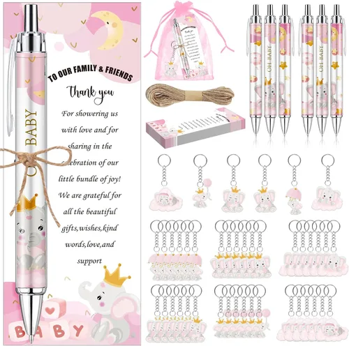 Vista 35 de 145 bolígrafos y llaveros de ganso rosa para baby shower, regalos para niñas, bolígrafos retráctiles para baby shower, revelación de género