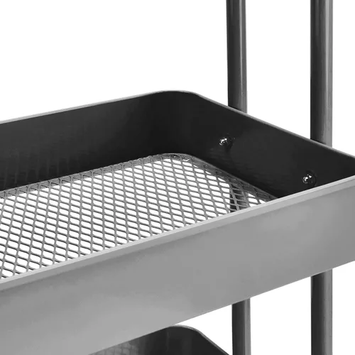 Vista 3 de Amazon Basics - Carrito de servicio o de cocina de 3 niveles, con ruedas, con cerradura, almacenamiento multifuncional, color carbón