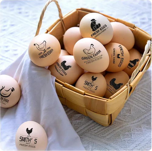 Vista 5 de Sellos de huevos personalizados para huevos frescos, sello de huevo de pollo personalizado con logotipo de nombre, sello de huevo personalizado