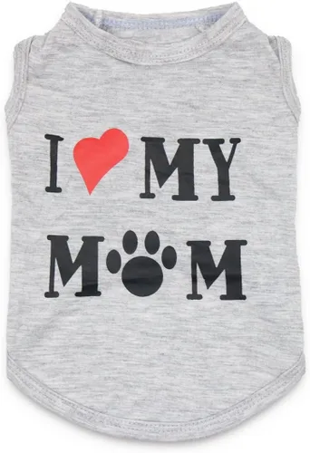 Vista 2 de Paquete de 2 camisetas para cachorros, ropa para perros pequeños con texto en inglés "I Love My Daddy Momm", talla XS gris Mix