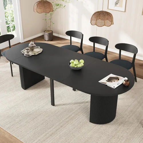Vista 8 de weselon Mesa de comedor extensible de 42 a 105 pulgadas para 4 a 12, mesa de comedor ovalada expandible con base de pedestal estriada y pata