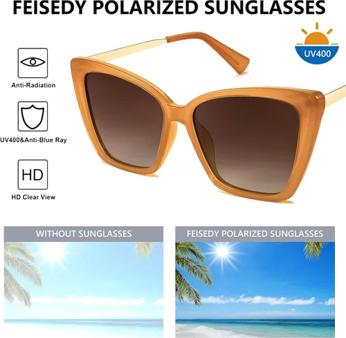 Vista 5 de FEISEDY Gafas de sol polarizadas de moda para mujer, gafas de sol cuadradas retro para mujer con ojo de gato B4134