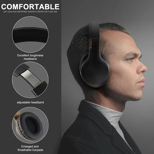 Vista 5 de LORELEI X6 Auriculares Over-Ear con Micrófono, Ligeros Plegables y Portátiles con Graves Estéreo con Cable de 1.45M Sin Enredos para Smartphone