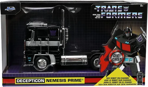 Vista 2 de Jada Toys Transformers G1 1:24 Nemesis Prime - Coche fundido a presión, juguetes para niños y adultos, color negro