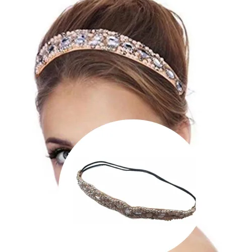 Vista 6 de Honkenda Diademas hechas a mano con diamantes de imitación de cristal para mujer, diseño bohemio, elástico, a la moda, bandas para el cabello