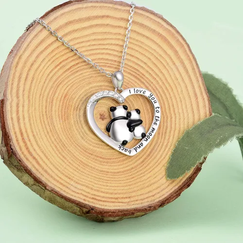 Vista 3 de Collar de plata de ley 925 con colgante de corazón de bambú grabado "I love you forever", Metal, Circonia cúbica