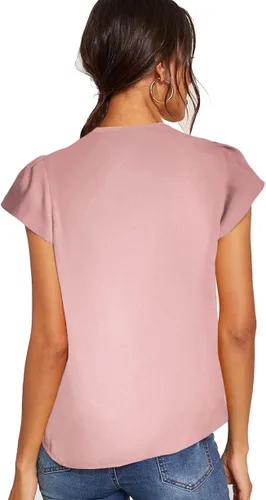 Vista 6 de Romwe Women's Elegant Short Sleeve Mock Neck Workwear Blouse Top Shirts