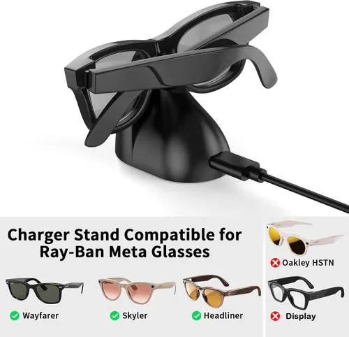 Vista 2 de Soporte de carga compatible con gafas inteligentes RayBan Meta, base de carga portátil para Wayfarer, Headliner y Skyler Gen 1 con cable USB-C de 59