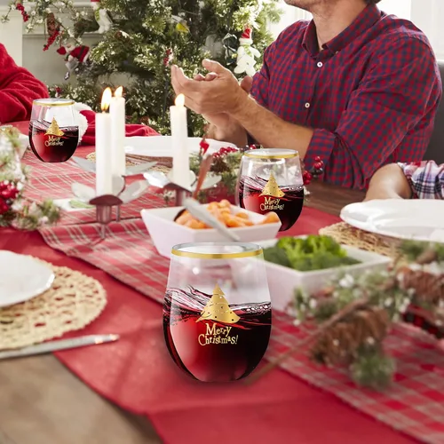 Vista 8 de SUT Copas de vino de plástico, copas de vino de Navidad de plástico, vasos de plástico, copas de vino desechables, vasos desechables, copas de vino