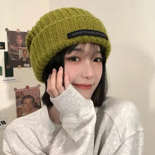 Vista 2 de Y2k Gorro de invierno para mujer, gorro de punto grueso, cálido, grueso, estético, para clima frío