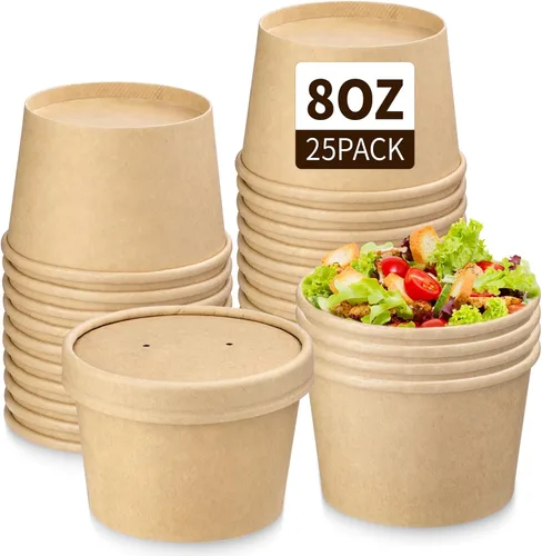 Vista 11 de Wuadua Paquete de 50 recipientes desechables de papel de 8 onzas con tapas, cuencos de sopa para llevar para fideos, ensalada, restaurante