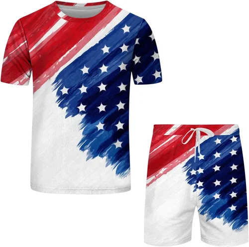 Vista 2 de Conjunto deportivo de personalidad para hombre, conjunto de 2 piezas, camiseta de manga corta y pantalones cortos, chándales casuales de moda