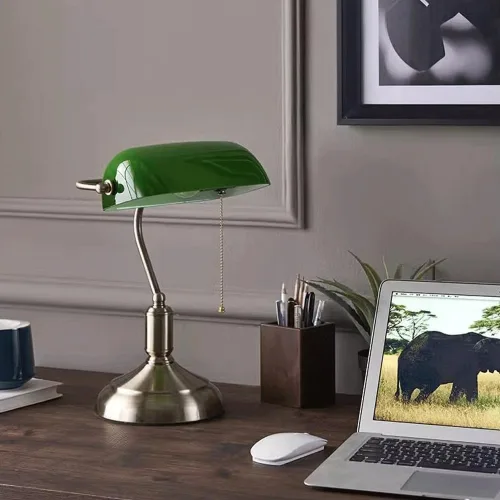 Vista 6 de American Vintage Alloy Glass Desk Lamp Creative Green Bedroom Study Work Light Office Counter Reading Table Villa