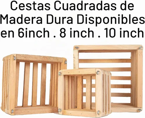 Vista 4 de Better-Gro - Cesta cuadrada de madera, 8 pulgadas Handcrafted natural wood basket with a classic, attractive square shape; provides excellent